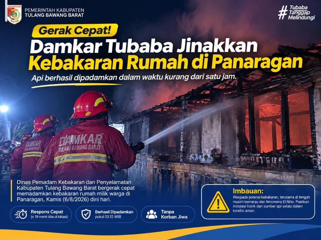 You are currently viewing Damkar Tubaba Sigap Padamkan Kebakaran Rumah, Warga di Imbau Tingkatkan Kewaspadaan