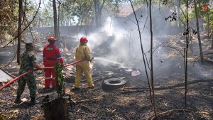 Read more about the article Babinsa dan Damkar Gerak Cepat Padamkan Kebakaran Lahan Jati di Dolopo