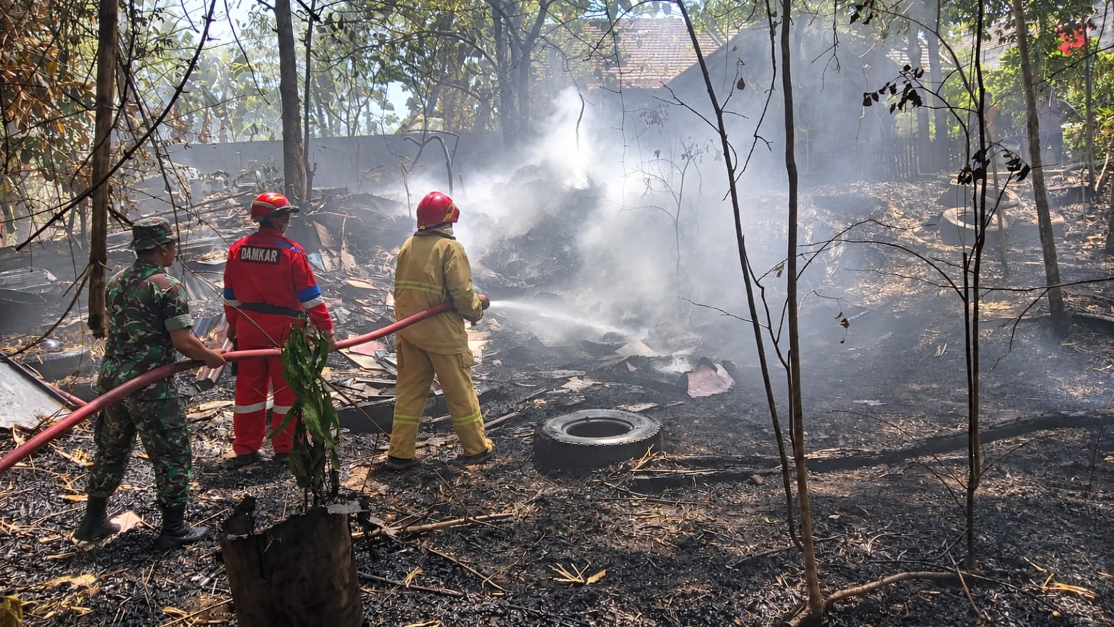 Read more about the article Babinsa dan Damkar Gerak Cepat Padamkan Kebakaran Lahan Jati di Dolopo