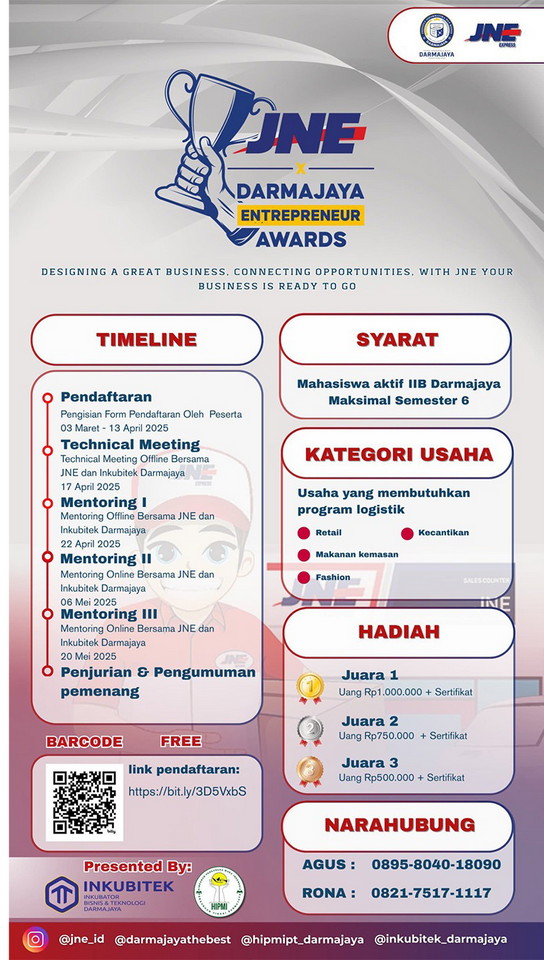 You are currently viewing Pendaftaran JNE x Darmajaya Entrepreneur Awards 2025 Telah Dibuka!