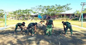 Read more about the article Perkuat Kebersamaan, TMMD 129 Bojonegoro di Kesongo Siapkan Arena Turnamen Voli antar Dusun