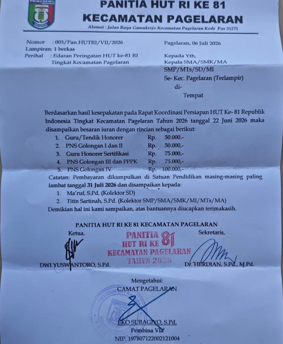Read more about the article Viral Surat Edaran Pungutan HUT RI KE-81 Kemerdekaan Tuai Sorotan