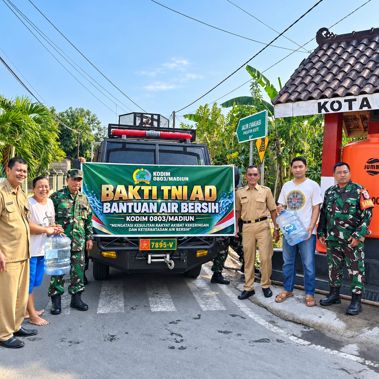 Read more about the article Saat Air Bersih Sulit Didapat, Kodim 0803/Madiun Hadir Bantu Warga Kelun